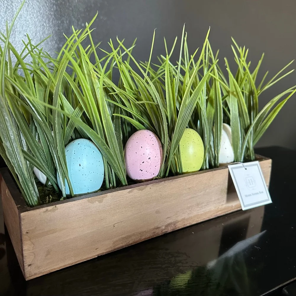 Modern. Southern. Home. Holiday Decor Green Brown Easter Grass Eggs